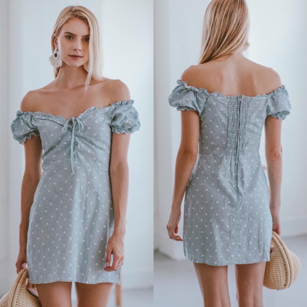 Goodnight Macaroon Lace Up Polka Dot Mini Dress